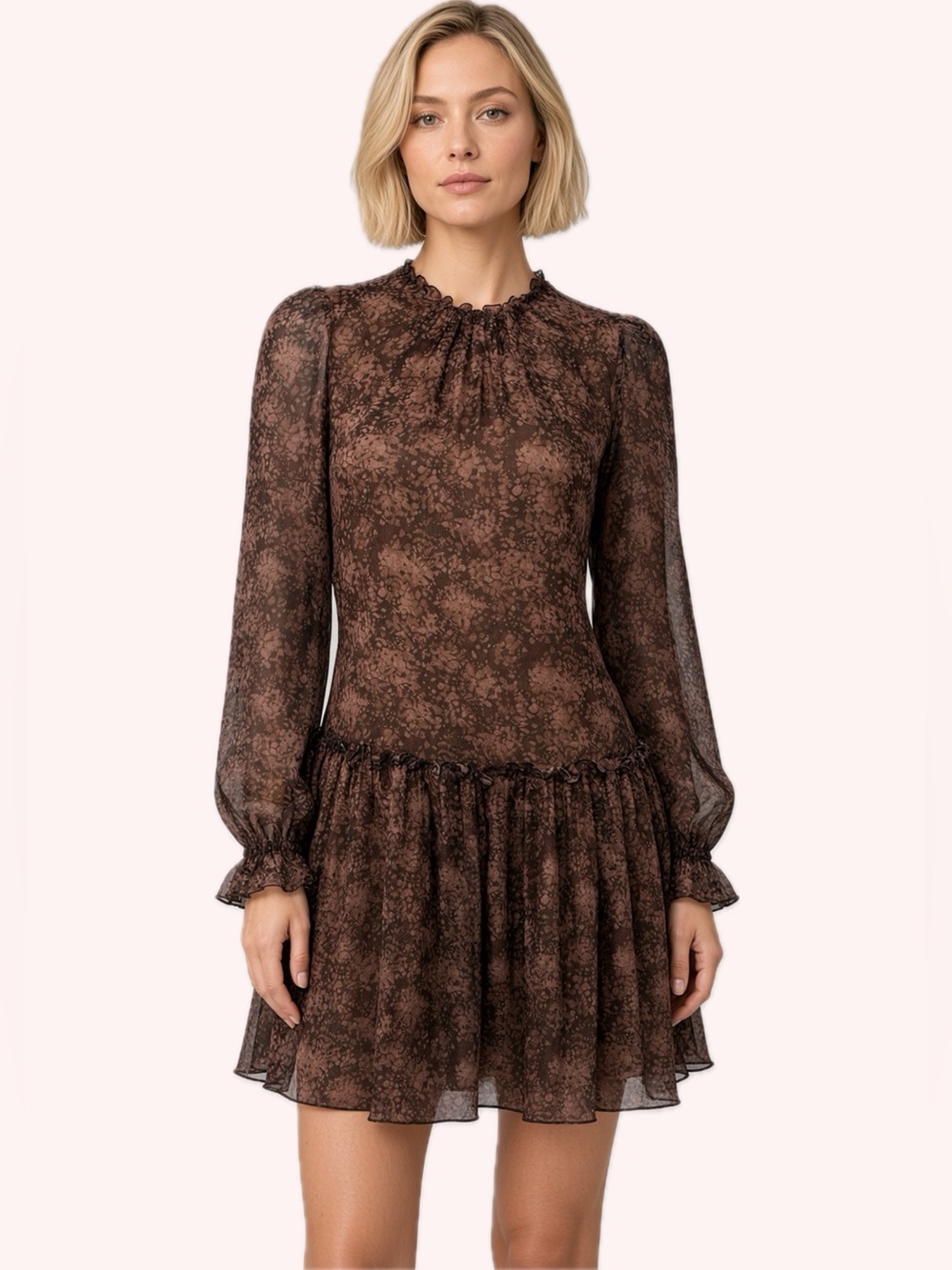 Michael Kors Collection $1695 Runway Drop-Waist Silk Floral Mini Dress 2-4